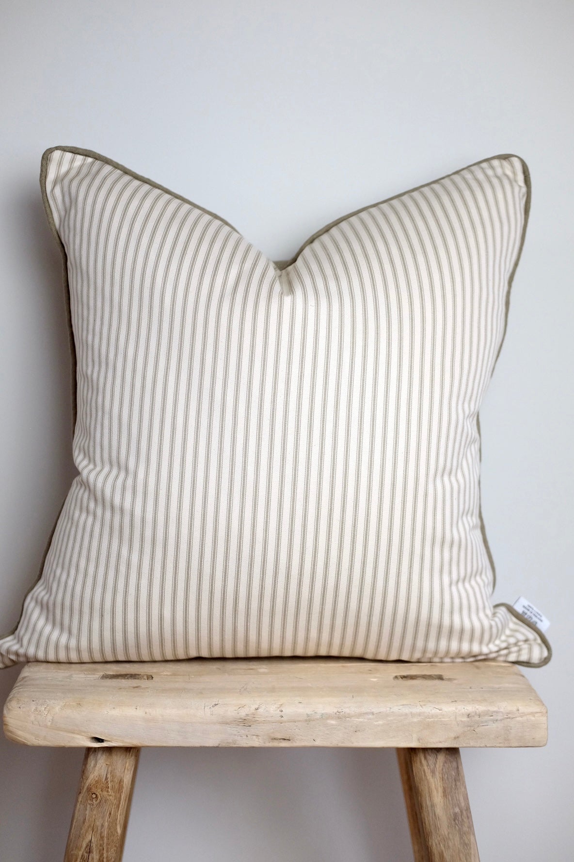 100% Irish Linen & Cotton Ticking Cushion, Khaki