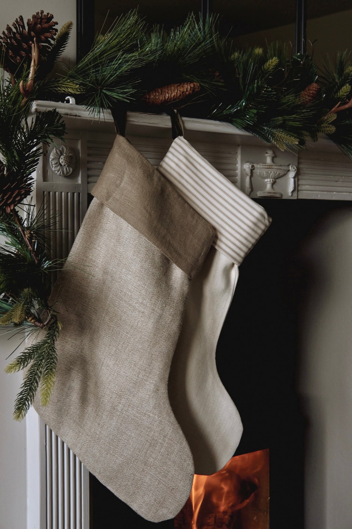 Linen stocking, Oat & Khaki. Medium