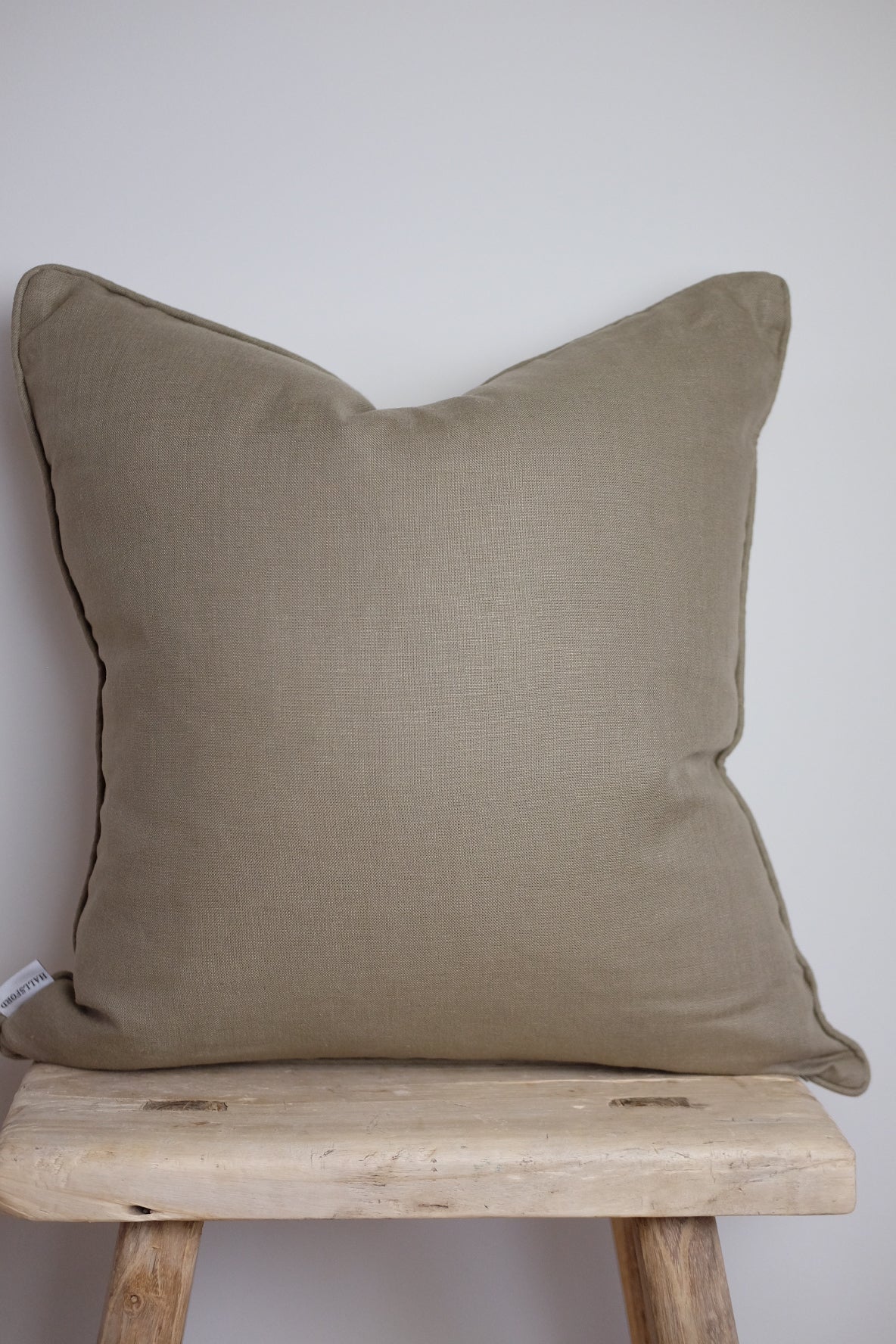 100% Irish Linen & Cotton Ticking Cushion, Khaki