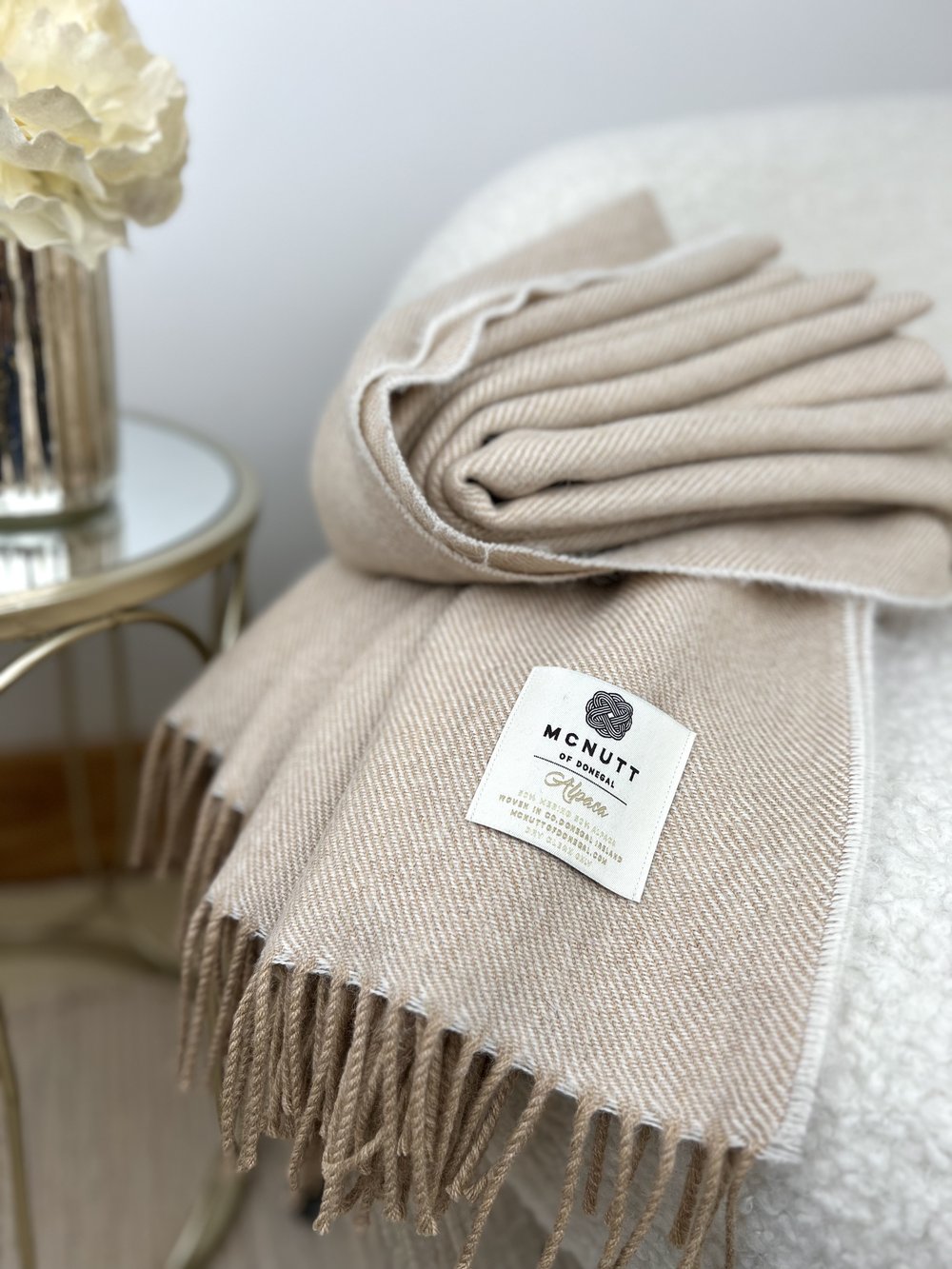 Luxury Merino & Alpaca Throw, Almond