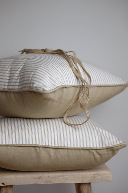 100% Irish Linen & Cotton Ticking Cushion, Oat.
