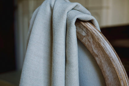Extra Large 100% Merino Lambswool Herringbone Throw, Oatmeal.