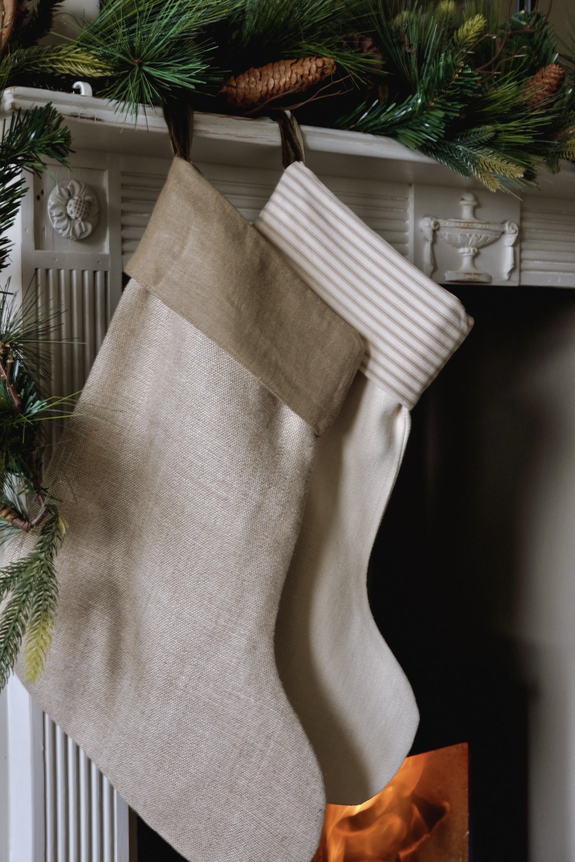 Linen stocking, Oat & Khaki.  Medium