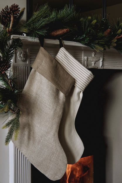 Linen stocking, Oat & Khaki.  Medium