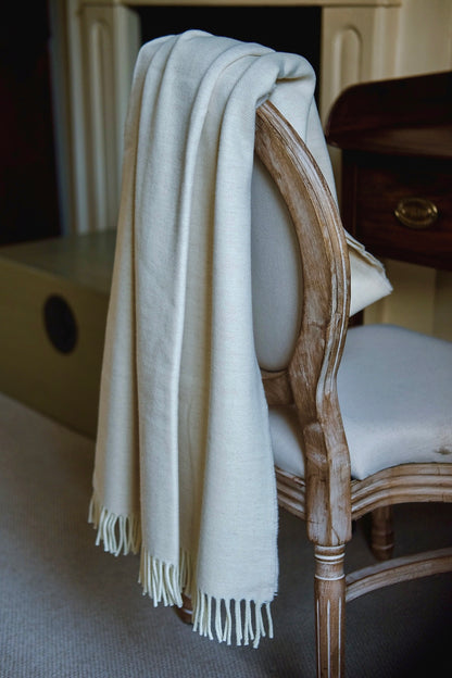 Extra Large 100% Merino Lambswool Herringbone throw, Linen.