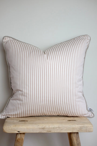 100% Irish Linen & Cotton Ticking Cushion, Natural