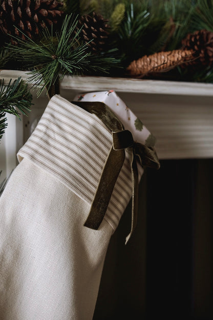 Linen stocking, Cream & Cream/Khaki Ticking. Medium