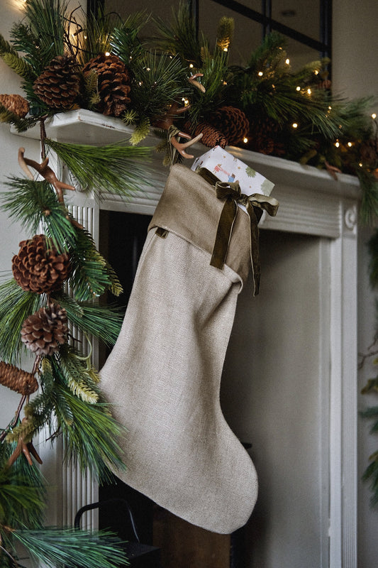 Linen Stocking, Oat & Khaki. Large