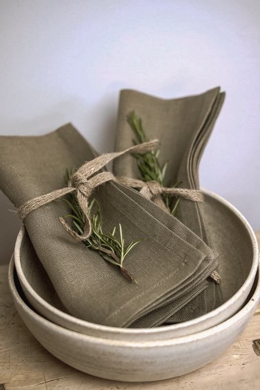 Linen Napkins, Khaki. Set of 4