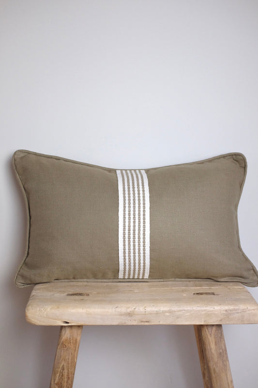 100% Irish Linen Lumbar Cushion, Khaki