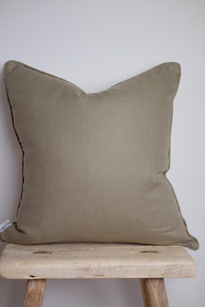 100% Irish Linen & Cotton Ticking Cushion, Khaki