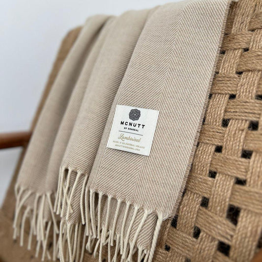100% Merino Lambswool Herringbone Throw, Oatmeal.  Extra Large