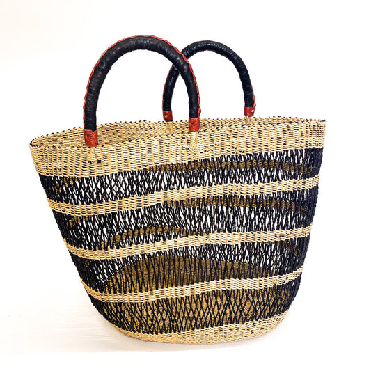 Open Weave Beach Basket, Black & Natural / Large
